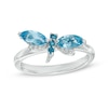 Thumbnail Image 0 of Marquise Blue Topaz and Lab-Created White Sapphire Dragonfly Ring in Sterling Silver