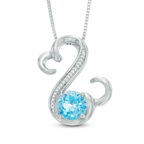 Open Hearts by Jane Seymour™ 7.0mm Blue Topaz and 1/20 CT. T.w. Diamond Pendant in Sterling Silver