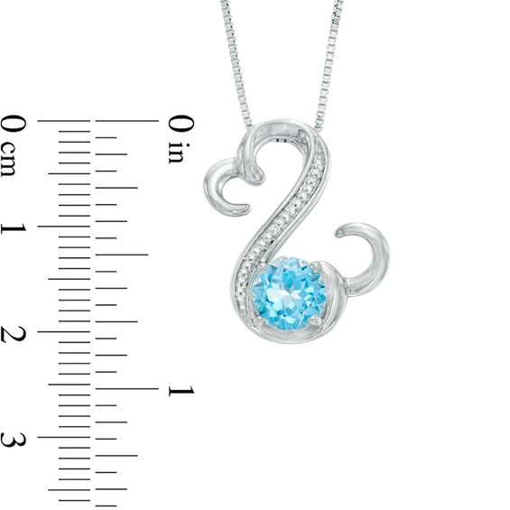 Open Hearts by Jane Seymourâ¢ 7.0mm Blue Topaz and 1/20 CT. T.w. Diamond Pendant in Sterling Silver