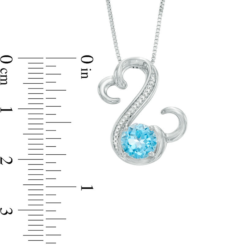 Main Image 2 of Open Hearts by Jane Seymour™ 7.0mm Blue Topaz and 1/20 CT. T.W. Diamond Pendant in Sterling Silver