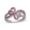 Thumbnail Image 0 of Open Hearts by Jane Seymour™ Rhodolite Garnet and 1/20 CT. T.W. Diamond Wave Ring in Sterling Silver