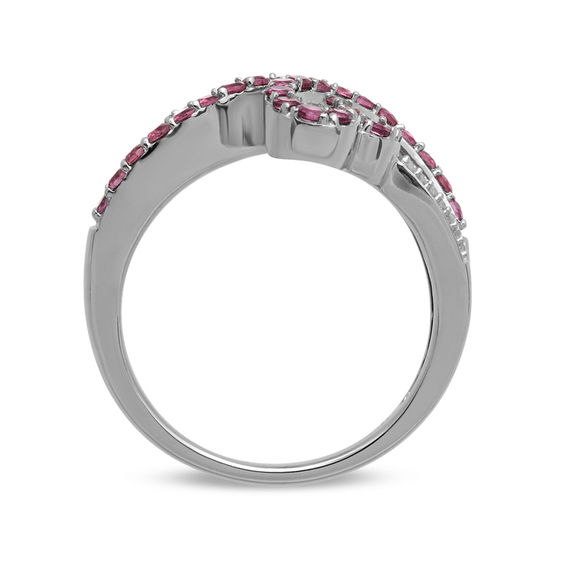 Open Hearts by Jane Seymourâ¢ Rhodolite Garnet and 1/20 CT. T.w. Diamond Wave Ring in Sterling Silver