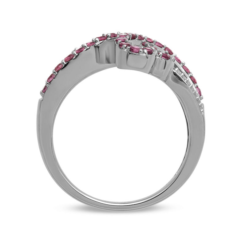 Open Hearts by Jane Seymour™ Rhodolite Garnet and 1/20 CT. T.W. Diamond Wave Ring in Sterling Silver