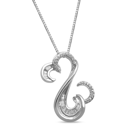 Open Hearts by Jane Seymourâ¢ 1/6 CT. T.w. Baguette and Round Diamond Pendant in Sterling Silver
