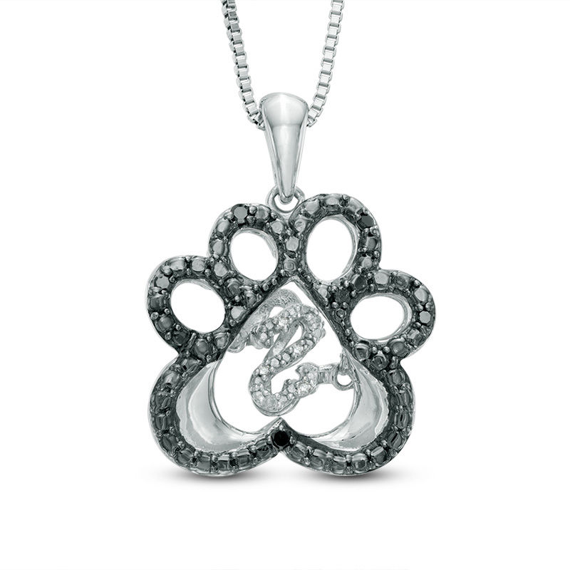 Main Image 1 of Open Hearts by Jane Seymour™ Enhanced Black and White Diamond Accent Paw Pendant in Sterling Silver