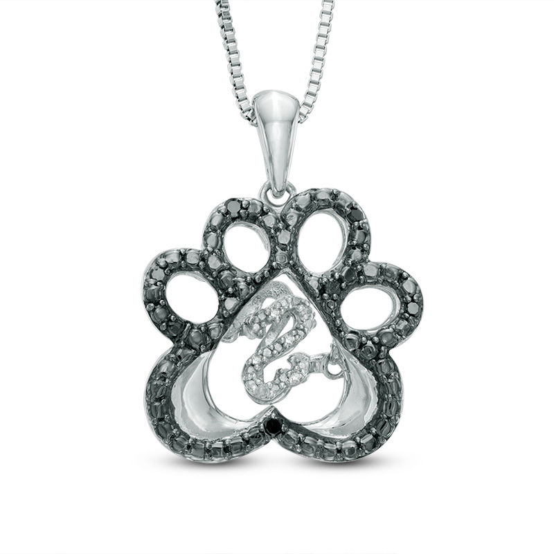 Open Hearts by Jane Seymour™ Enhanced Black and White Diamond Accent Paw Pendant in Sterling Silver