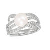 Thumbnail Image 1 of 7.5-8.0mm Freshwater Cultured Pearl and White Topaz Multi-Row Ring in Sterling Silver