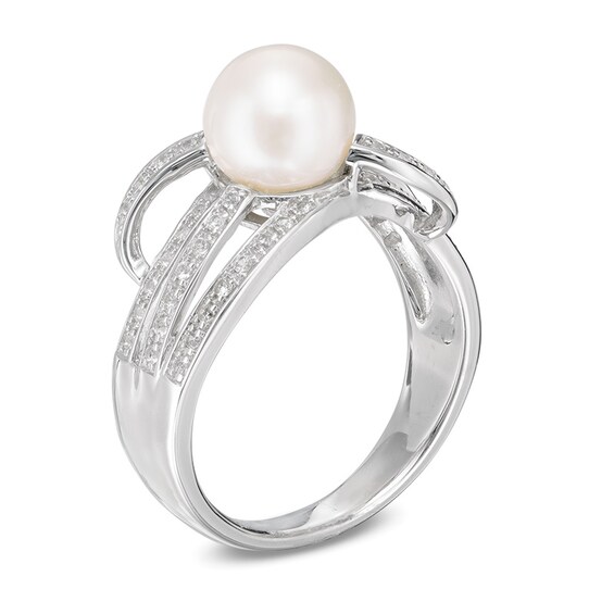 7.5-8.0mm Freshwater Cultured Pearl and White Topaz Multi-Row Ring in Sterling Silver
