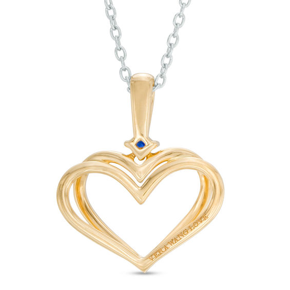 The Kindred Heart from Vera Wang Love Collection 1/10 CT. T.w. Diamond and Blue Sapphire Pendant in 14K Gold - 19"