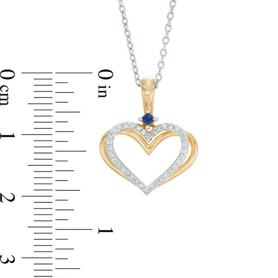 The Kindred Heart from Vera Wang Love Collection 1/10 CT. T.w. Diamond and Blue Sapphire Pendant in 14K Gold - 19"