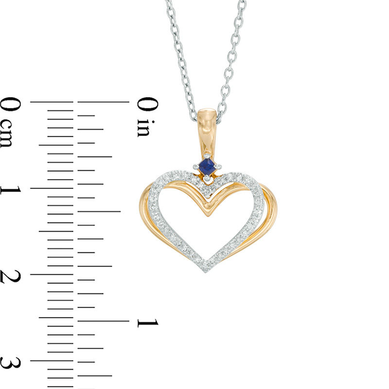 Main Image 3 of The Kindred Heart from Vera Wang Love Collection 1/10 CT. T.W. Diamond and Blue Sapphire Pendant in 14K Gold - 19"