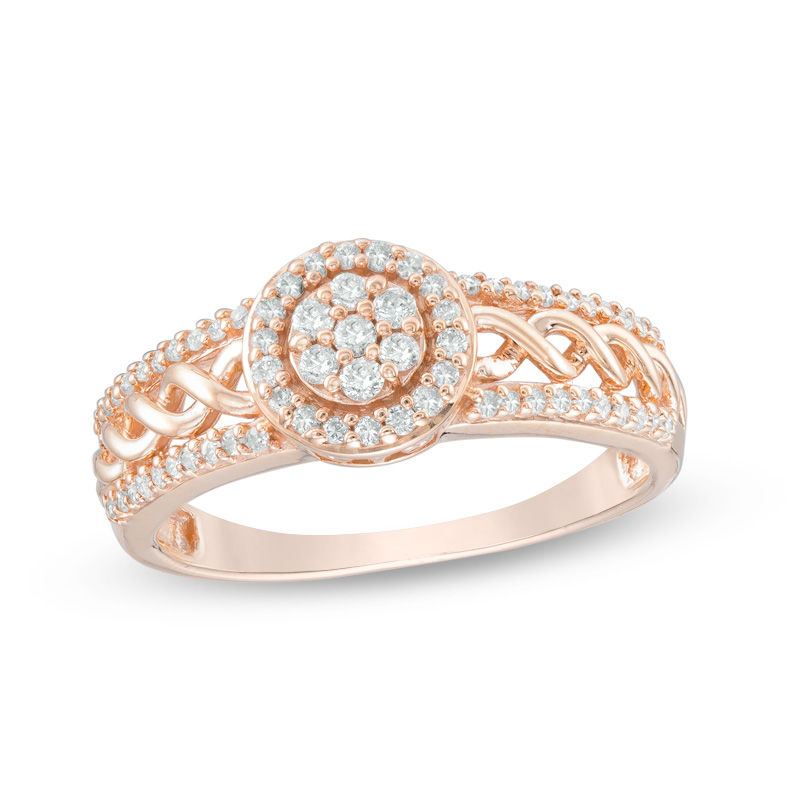 1/3 CT. T.W. Composite Diamond Frame Twist Shank Ring in 10K Rose Gold