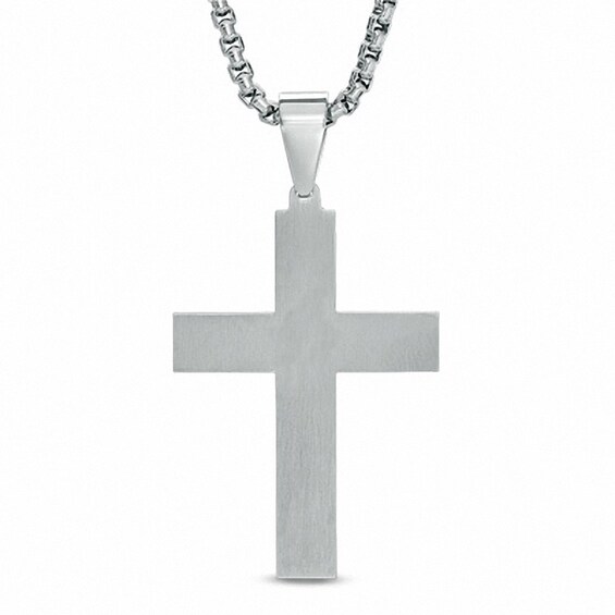 Men's 1/4 CT. T.w. Diamond Cross with Star Pendant in Stainless Steel and 10K Gold - 24"