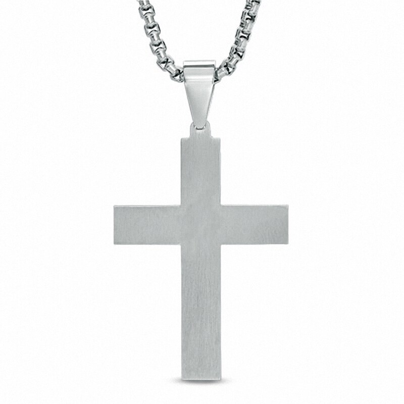 Main Image 2 of Men's 1/4 CT. T.W. Diamond Cross with Star Pendant in Stainless Steel and 10K Gold - 24"