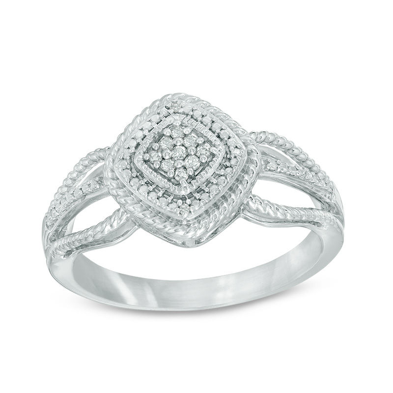 Main Image 1 of Diamond Accent Tilted Square Frame Braided Split Shank Ring in Sterling Silver