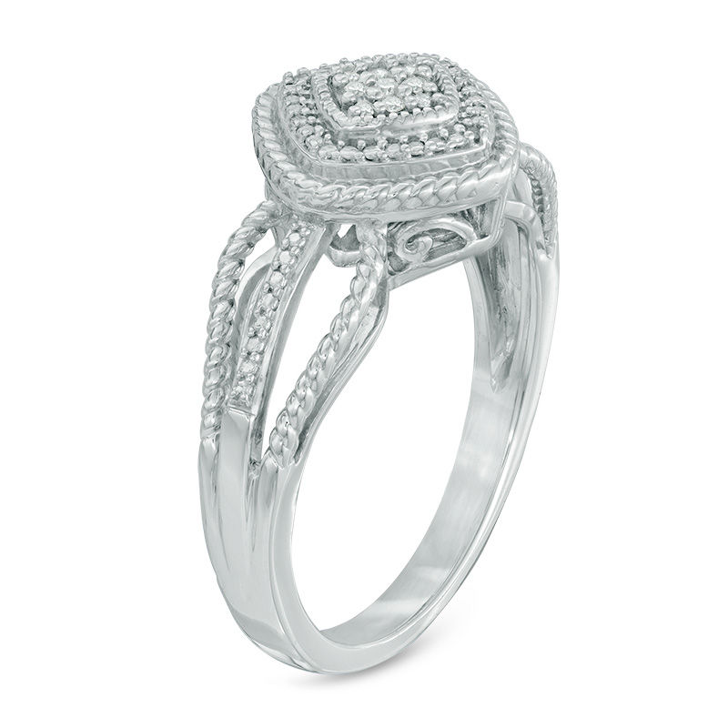 Main Image 2 of Diamond Accent Tilted Square Frame Braided Split Shank Ring in Sterling Silver