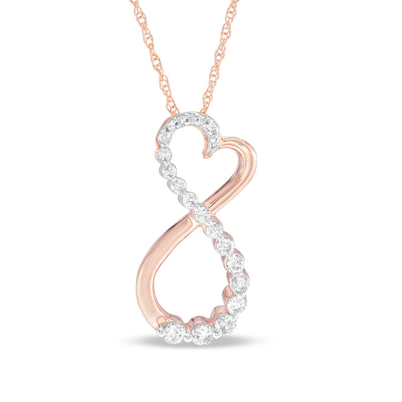 Main Image 1 of 1/4 CT. T.W. Diamond Infinity with Heart Pendant in 10K Rose Gold