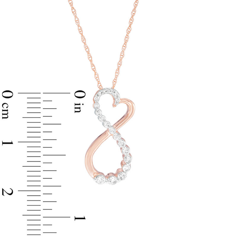 Main Image 2 of 1/4 CT. T.W. Diamond Infinity with Heart Pendant in 10K Rose Gold