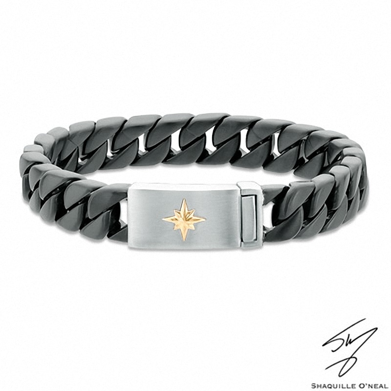 Main Image 1 of Men's Compass Star Bracelet in Two-Tone Stainless Steel and 10K Gold - 8.5&quot;