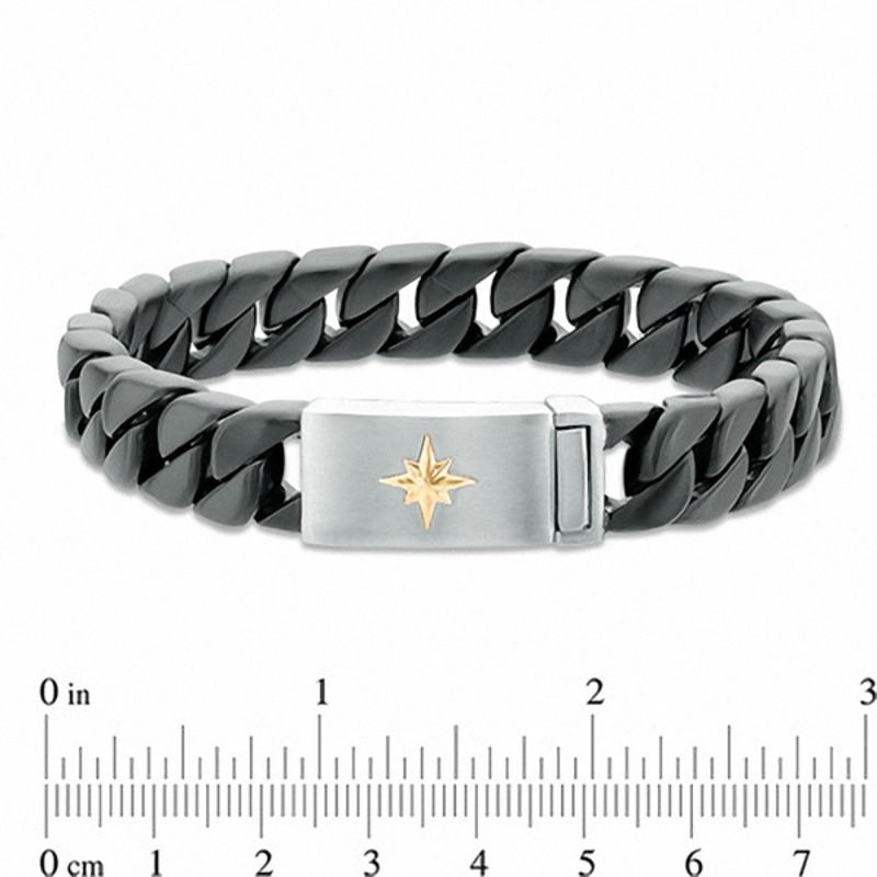 Main Image 3 of Men's Compass Star Bracelet in Two-Tone Stainless Steel and 10K Gold - 8.5&quot;
