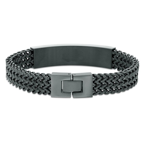 ID Bracelet in Black IP Stainless Steel with Carbon fiber and 10K Gold - 8.5"