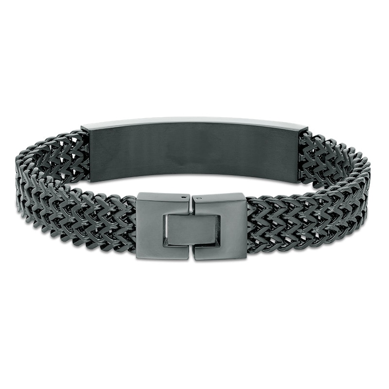 Men's ID Bracelet in Black IP Stainless Steel with Carbon fiber and 10K Gold - 8.5"