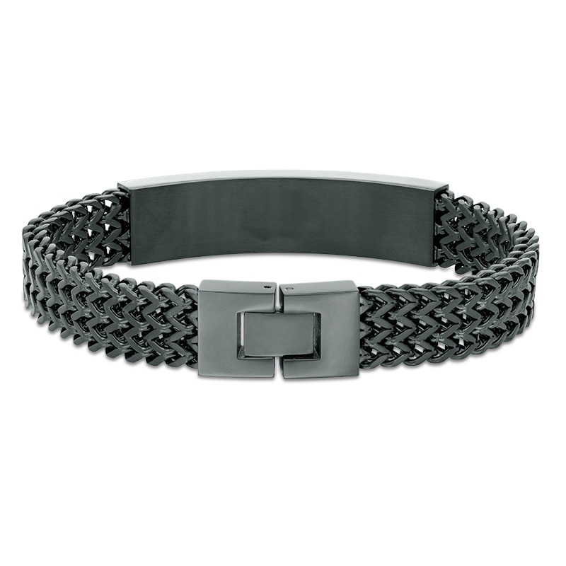 Main Image 2 of ID Bracelet in Black IP Stainless Steel with Carbon fiber and 10K Gold - 8.5"