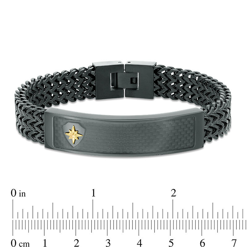 Men's ID Bracelet in Black IP Stainless Steel with Carbon fiber and 10K Gold - 8.5"