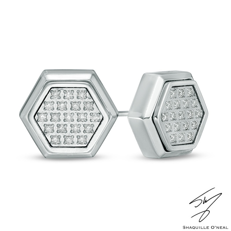 Men's 1/5 CT. T.W. Diamond Hexagonal Stud Earrings in Stainless Steel