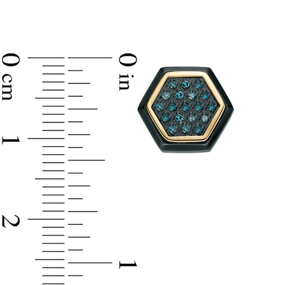 1/5 CT. T.w. Enhanced Blue Diamond Hexagonal Stud Earrings in Two-Tone Stainless Steel