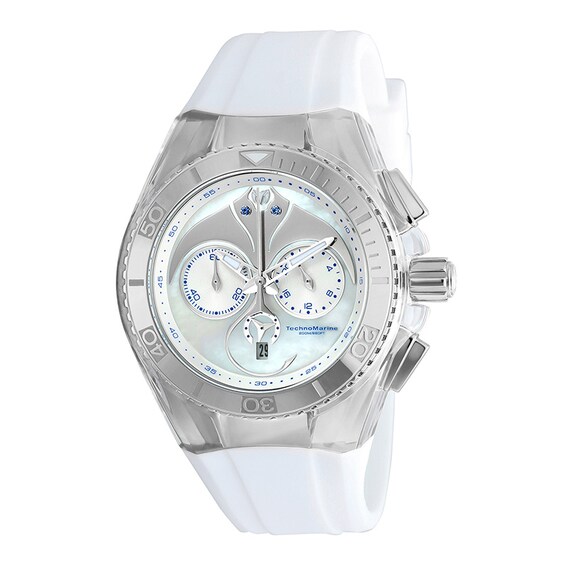 TechnoMarine Dream Cruise Silicone Strap Chronograph Watch with Mother-of-Pearl Dial (Model: Tm-115068)