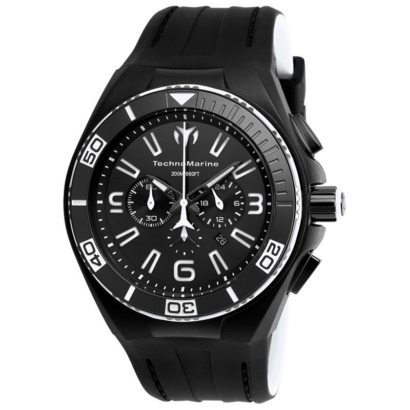 Men's TechnoMarine Night Vision Cruise Silicone Strap Black IP Chronograph Watch (Model: TM-115056)