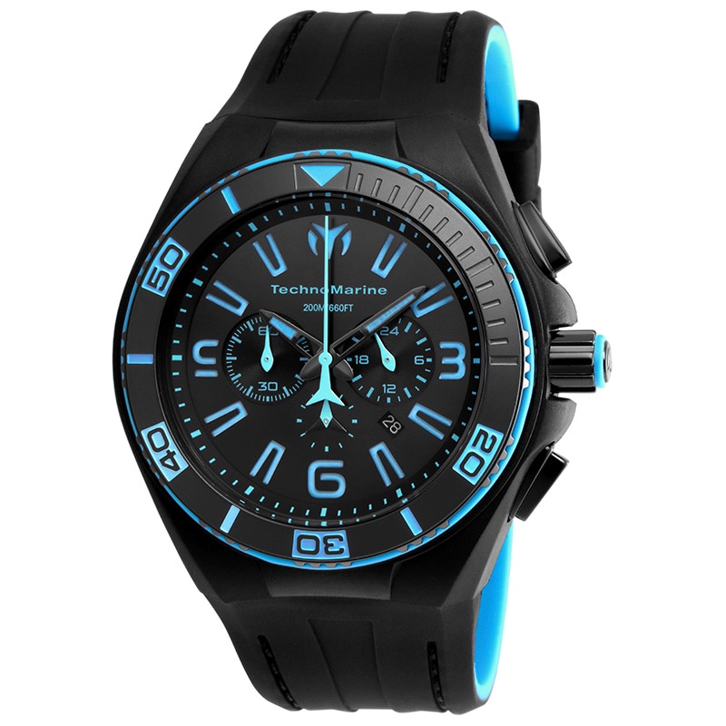 Men's TechnoMarine Night Vision Cruise Silicone Strap Black IP Chronograph Watch with Black Dial (Model: TM-115058)