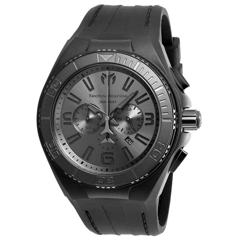 Men's TechnoMarine Night Vision Cruise Silicone Strap Black IP Chronograph Watch with Black Dial (Model: TM-115059)