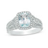 Thumbnail Image 1 of Cushion-Cut Aquamarine and 3/8 CT. T.W. Diamond Frame Ring in 14K White Gold