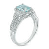 Thumbnail Image 2 of Cushion-Cut Aquamarine and 3/8 CT. T.W. Diamond Frame Ring in 14K White Gold