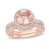 Thumbnail Image 0 of 8.0mm Morganite and 5/8 CT. T.W. Diamond Frame Bridal Set in 14K Rose Gold