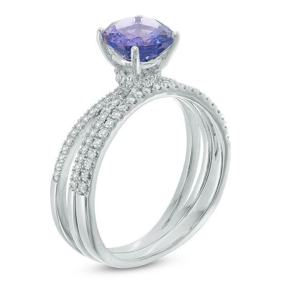 7.0mm Tanzanite and 1/4 CT. T.w. Diamond Split Shank Bridal Set in 14K White Gold