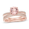 Thumbnail Image 1 of 7.0mm Morganite and 1/4 CT. T.W. Diamond Split Shank Bridal Set in 14K Rose Gold