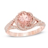 Thumbnail Image 1 of 7.0mm Morganite and 3/8 CT. T.W. Diamond Flower Frame Ring in 14K Rose Gold