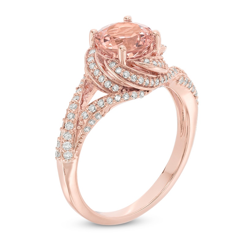Main Image 2 of 7.0mm Morganite and 3/8 CT. T.W. Diamond Flower Frame Ring in 14K Rose Gold