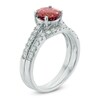 Thumbnail Image 2 of 7.0mm Pink Tourmaline and 1/2 CT. T.W. Diamond Bridal Set in 14K White Gold