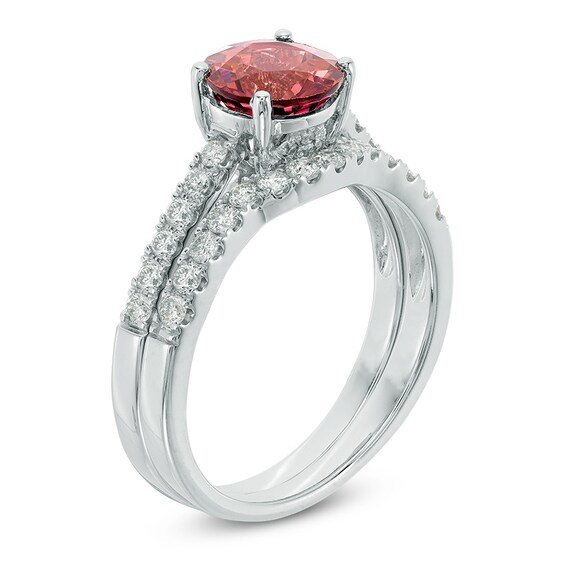 7.0mm Pink Tourmaline and 1/2 CT. T.w. Diamond Bridal Set in 14K White Gold