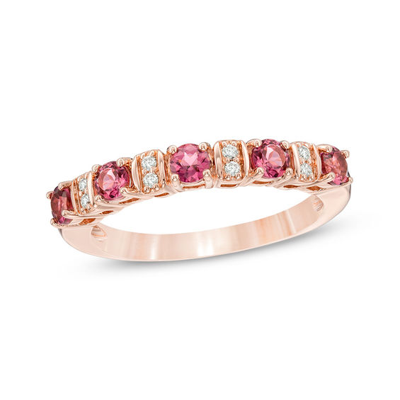 Pink Tourmaline and Diamond Accent Five Stone Band in 14K Rose Gold