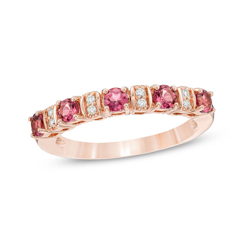 Main Image 1 of Pink Tourmaline and Diamond Accent Five Stone Band in 14K Rose Gold