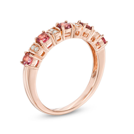 Pink Tourmaline and Diamond Accent Five Stone Band in 14K Rose Gold