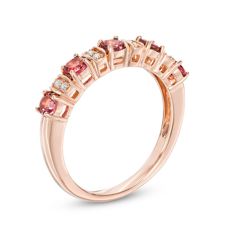 Main Image 2 of Pink Tourmaline and Diamond Accent Five Stone Band in 14K Rose Gold