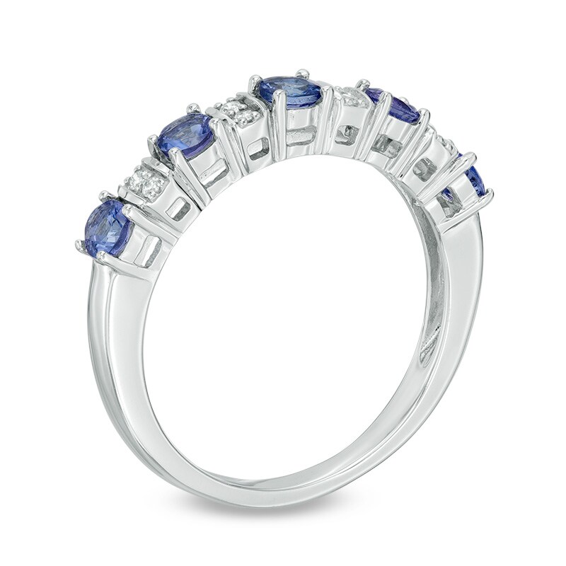 Tanzanite and Diamond Accent Five Stone Band in 14K White Gold