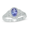 Thumbnail Image 1 of Oval Tanzanite and White Topaz Frame Collar Ring in Sterling Silver