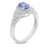 Thumbnail Image 1 of Oval Tanzanite and White Topaz Frame Collar Ring in Sterling Silver